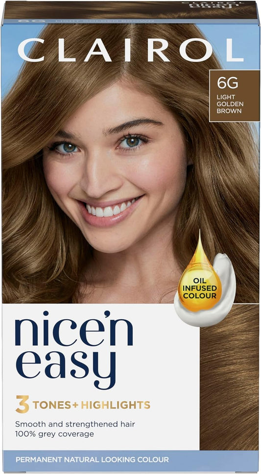 Nice'N Easy Crème, Natural Looking Oil Infused Permanent Hair Dye, 6G Light Golden Brown, 1 Count (Pack of 1)