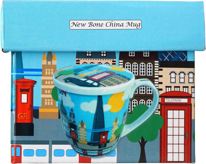UK London British Skyline Pictures Ceramic Coffee Tea Cup Mug with Lid Home Kitchen Office, Decorative Gift Box - UK England London Souvenir