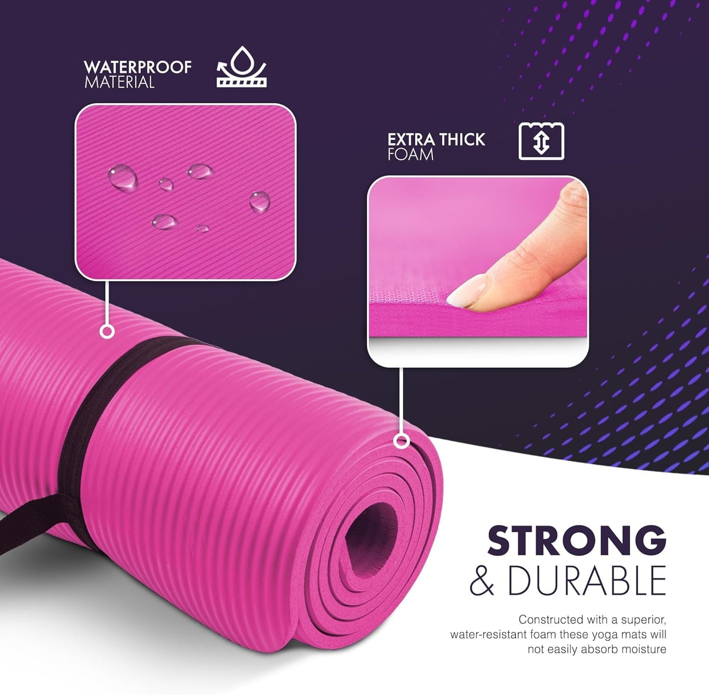 Yoga Mat – Multi-Purpose Extra Thick Foam Exercise Mats – Ideal Floor Mat for Pilates, Stretching, Resistance Workout & Therapy – Home & Gym Equipment Accessory for Men Women Kids –183 X 60Cm
