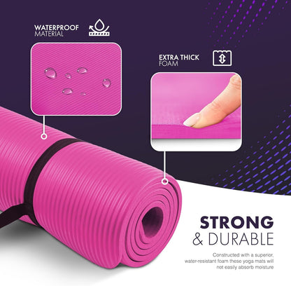 Yoga Mat – Multi-Purpose Extra Thick Foam Exercise Mats – Ideal Floor Mat for Pilates, Stretching, Resistance Workout & Therapy – Home & Gym Equipment Accessory for Men Women Kids –183 X 60Cm