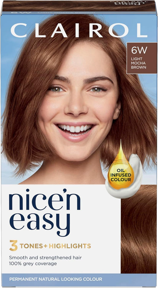 Nice'N Easy Crème, Natural Looking Oil Infused Permanent Hair Dye, 6W Light Mocha Brown