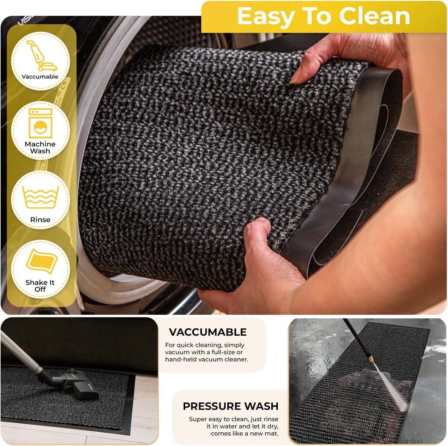 Washable Door Mats Indoor & Outdoor - Non-Slippery Heavy Duty - Stylish & Large Rubber - Perfect Dust Grabbing Doormats (Anthracite, 40Cm X 60Cm)
