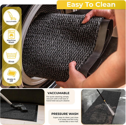Washable Door Mats Indoor & Outdoor - Non-Slippery Heavy Duty - Stylish & Large Rubber - Perfect Dust Grabbing Doormats (Anthracite, 40Cm X 60Cm)