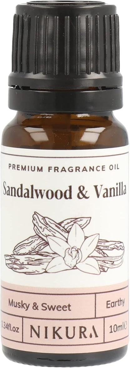 Sandalwood & Vanilla Fragrance Oil - 10Ml | for Gifts, Diffusers, Candle Making, Soap Making | Great for Use in Bath Bombs, Perfume Oil, Perfume Scents | Vegan & UK Made