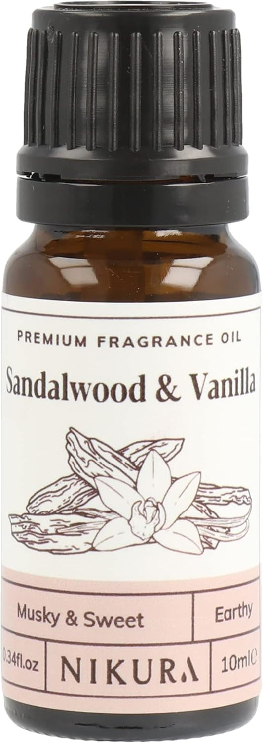 Sandalwood & Vanilla Fragrance Oil - 10Ml | for Gifts, Diffusers, Candle Making, Soap Making | Great for Use in Bath Bombs, Perfume Oil, Perfume Scents | Vegan & UK Made