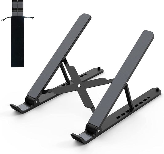Laptop Stand for Desk, Adjustable Laptop Riser Abs+Silicone Foldable Portable Laptop Holder, Ventilated Cooling Notebook Stand for 10-15.6” Laptops,Tablet-Black
