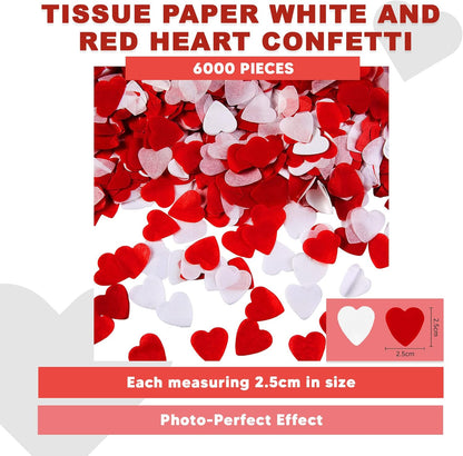 6000Pc Love Heart Confetti Paper Valentines Decorations - White and Red Heart Confetti Valentines Day Decoration - Red Paper Hearts as Engagement Party Decorations or Wedding Table Decoration