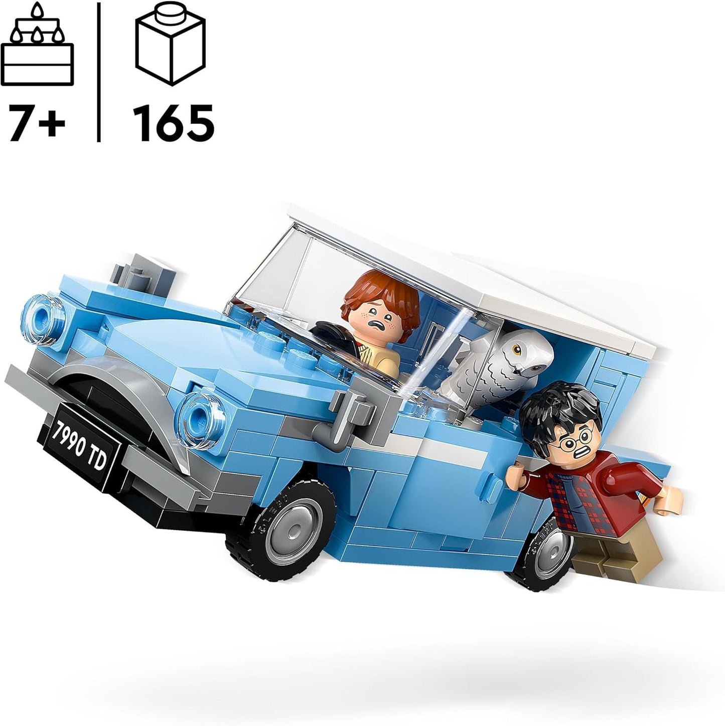 Harry Potter Flying Ford Anglia Car Toy for 7 plus Year Old Kids, Boys & Girls, Buildable Model with Ron Weasley Character Minifigure and Hedwig the Owl Figure, Wizarding World Gifts 76424