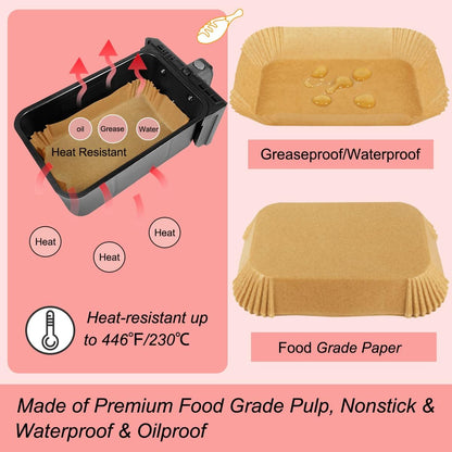 100Pcs Air Fryer Liners for Ninja Dual, Air Fryer AF300UK AF400UK Accessories, Disposable Airfryer Parchment Paper Liners, Compatible with Ninja, Salter, Tower and Other Dual Zone Fryers