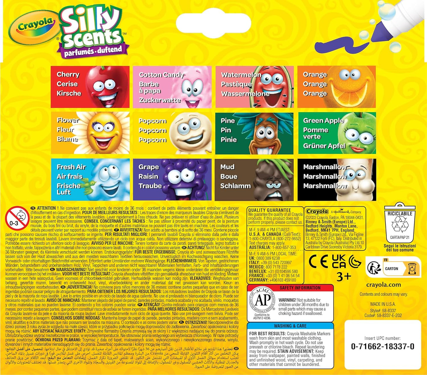 Silly Scents Broadline Washable Markers - Assorted Colours (Pack of 12) | Unique Sweet Scents & Colours! | Ideal for Kids Aged 3+