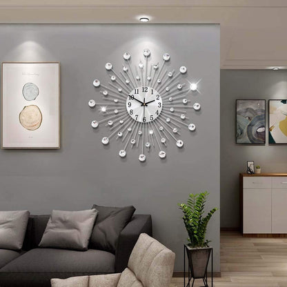 Silver Wall Clock Stylish Diamond Silent Non-Ticking Arabic Numeral Clock Very Large Wall Clocks for Living Room, Bedroom, Kitchen, Home Decor (50Cm/ 20Inch