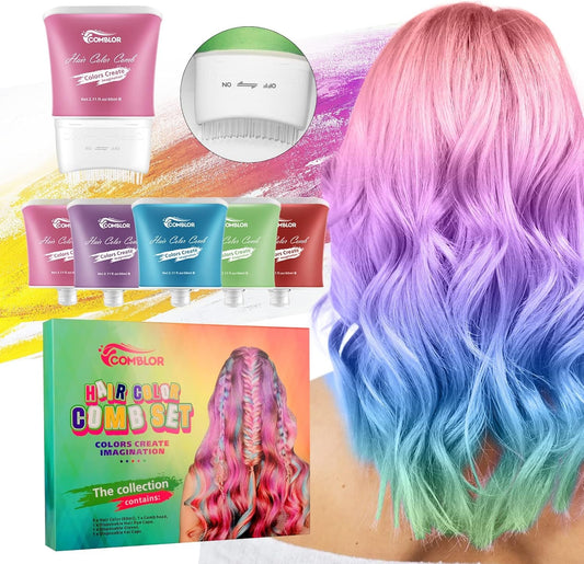 Temporary Hair Dye 5 Colors, Comblor Hair Color Wax for DIY Washable Hair Dye, Temporary Color Wax Blue Red Hair Chalk Comb Mustache Hair Mud for Men Women Kids or Pets, Dark & Light Hair, 5 X 60Ml
