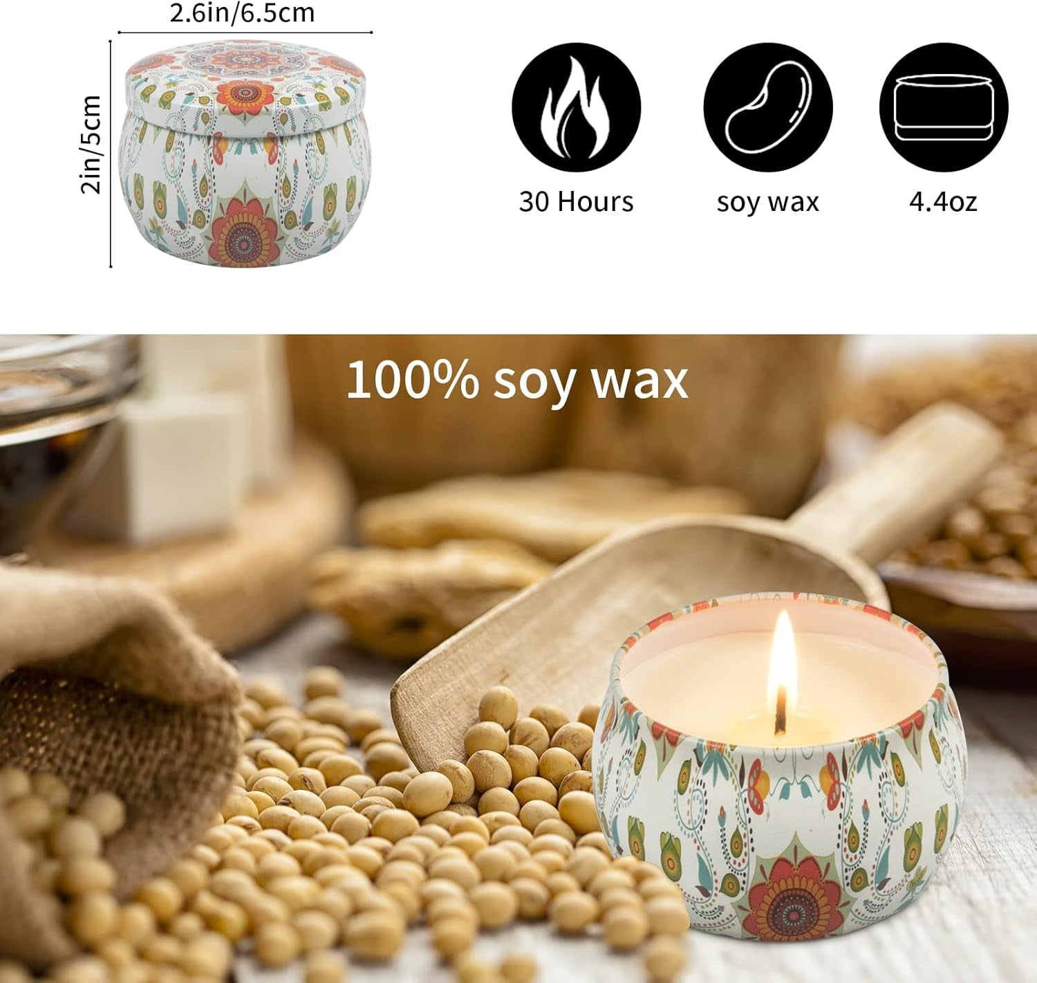 Scented Candles Home Gift Set: Aromatherapy Candle 4 Cans Made of 100% Natural Soy Wax 4.4 Oz for Birthday Gifts for Women Stress Relief Christmas Vanilla Rose Orange Lemon