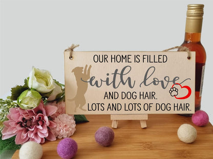 Home Is Filled with Lots of Dog Hair Funny Novelty Handmade Wooden Hanging Wall Plaque Pet Lover Gift Home Decoration