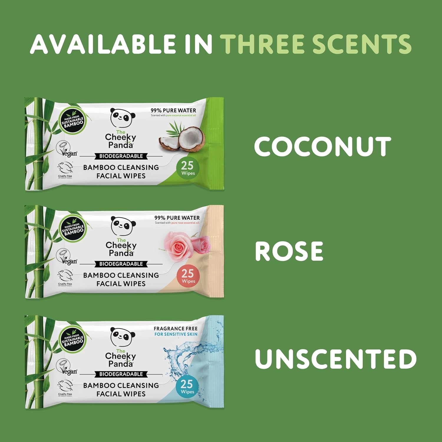 Bamboo Facial Make up Remover Wipes | Sustainable Face Wipes Eye Makeup Remover | Coconut Scented Pack of 25 Face Wipes | 99% Purified Water