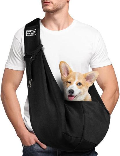 Puppy Carrier Sling,Reversible Hands-Free Dog Carry Sling for Small & Medium Dog Cat,Soft Comfortable Dog Sling,Adjustable Dog Carrier Bag Shoulder Tote Bag for Outdoor Walking Travel Shopping