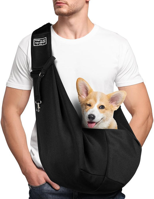 Puppy Carrier Sling,Reversible Hands-Free Dog Carry Sling for Small & Medium Dog Cat,Soft Comfortable Dog Sling,Adjustable Dog Carrier Bag Shoulder Tote Bag for Outdoor Walking Travel Shopping