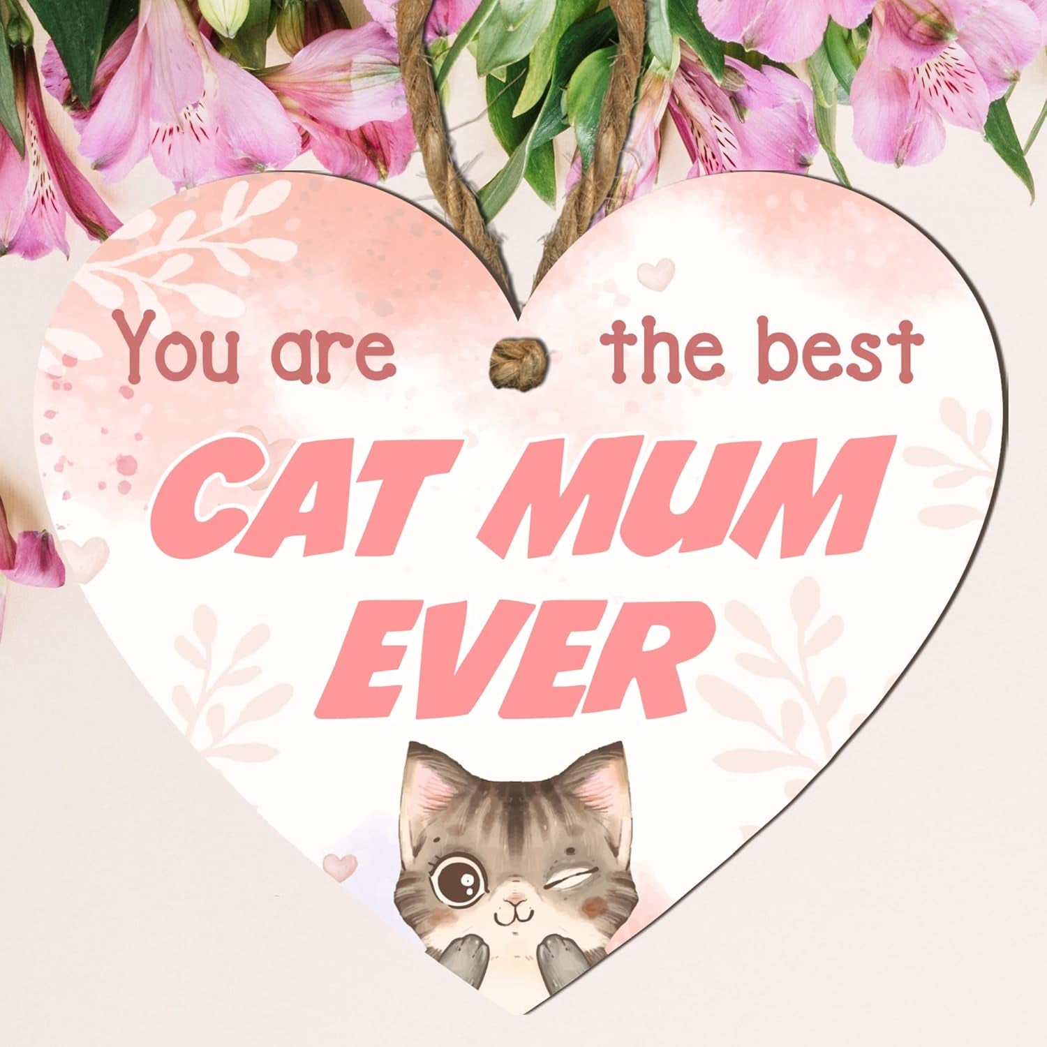 Handmade Wooden Heart Plaque - Unique Gift for Cat Mum - You Are the Best Cat Mum Ever Unique Cat Lover Gift, Birthday, Mother'S Day, Handmade, UK Made