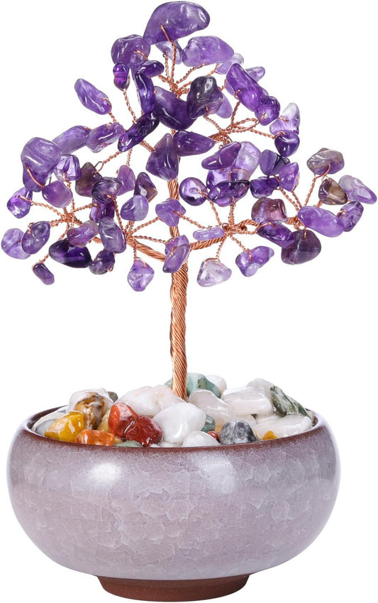Amethyst Crystal Tree, Healing Crystal Tree of Life, Gemstone Tree Feng Shui Tree Crystal Gifts, Handmade Purple Stones Tree Ornament, Spiritual Gifts Home Office Decor
