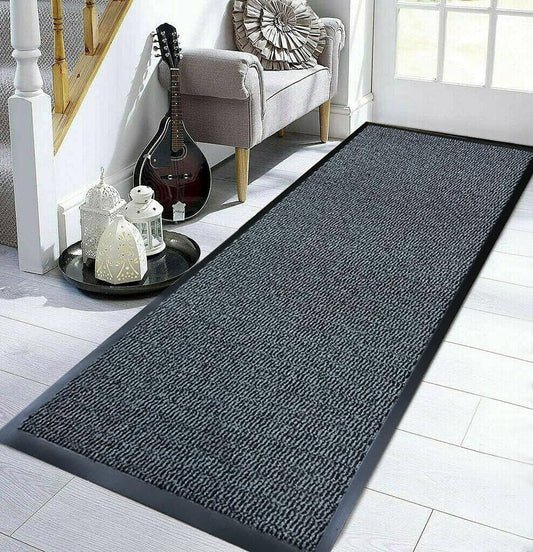 Extra Large Big Dark Light Grey Hardwearing Heavy Duty Black PVC Edge Pile Top Rubber Barrier Entrance Door Kitchen Utility Dust Floor Mats Rugs 90Cm X 150Cm