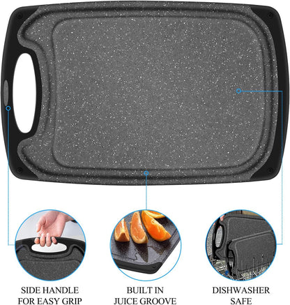 Chopping Board Set of 3, Small to Large, Chopping Boards for Kitchens with Non-Slip Feet and Deep Drip Juice Groove, Easy Grip Handle, BPA Free, Dishwasher Safe Cutting Board (Black)