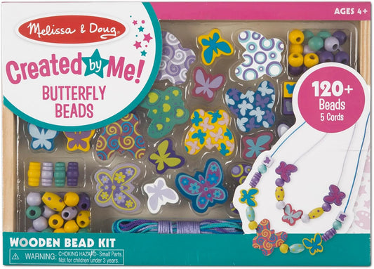 Butterfly Necklace Craft Bead Set | Wooden Beads for Friendship Bracelet/Jewellery Making Kit | Arts and Crafts for Kids Age 5 | for Girls or Boys | 4 Year Old Girl Gifts