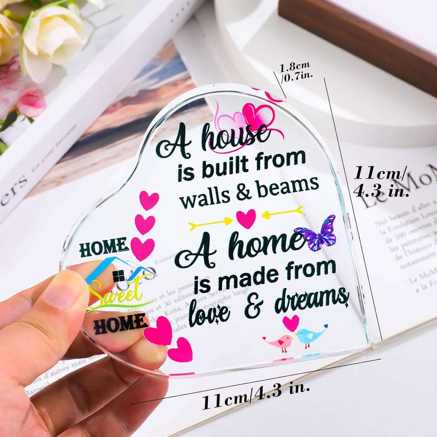 New Home Housewarming Gifts Heart Colorful Keepsake New Home Gifts for Friends Family Couples, Glass Meaningful House Warming Presents New Home Owner First Home Gift Ideas