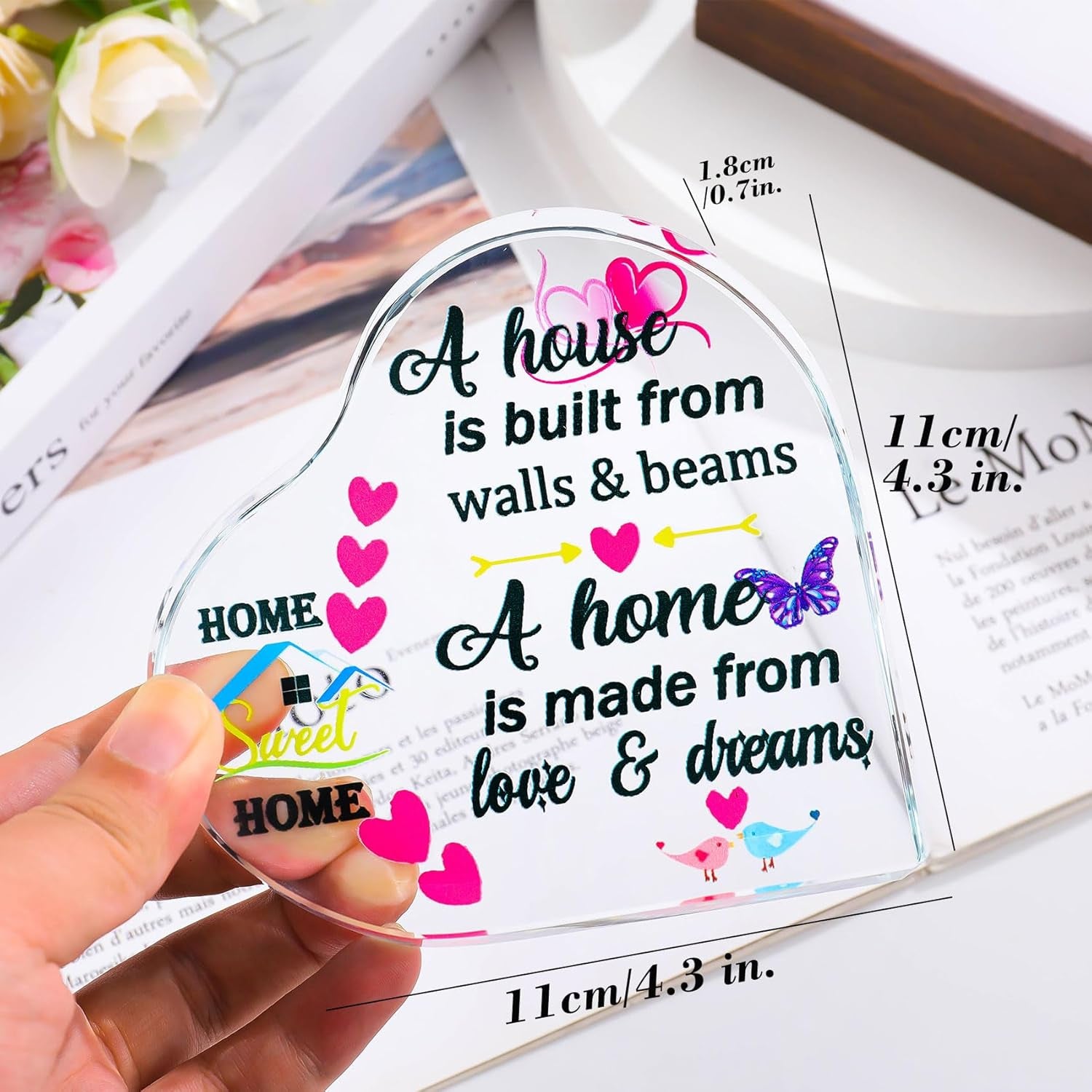 New Home Housewarming Gifts Heart Colorful Keepsake New Home Gifts for Friends Family Couples, Glass Meaningful House Warming Presents New Home Owner First Home Gift Ideas