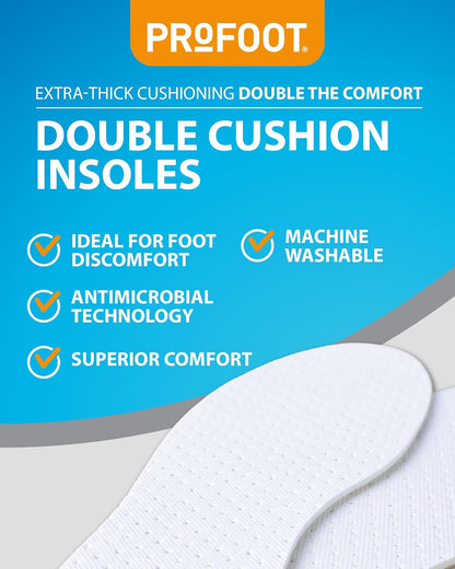 Double Cushion Insoles - Full Length Insoles - Unisex - Extra Thick Cushioning - Dual Layer Shoe Inserts - Ideal for Foot Discomfort - One Size Fits All - 1 Pair per Pack