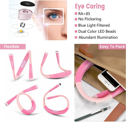 LED Neck Reading Light, Book Light for Reading in Bed, 3 Colors, 6 Brightness Levels, Bendable Arms, Rechargeable, Long Lasting, Perfect for Reading, Knitting, Camping, Repairing