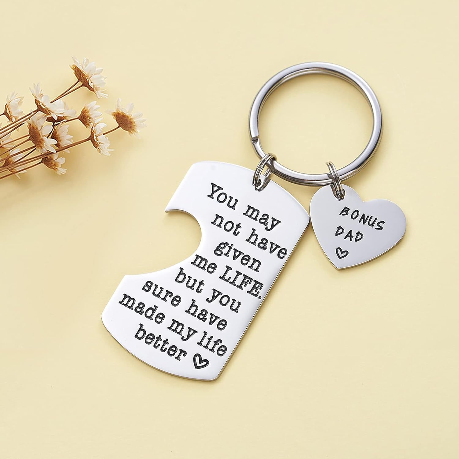 Stainless Steel Step Daddy Keyring - 'Thank You for Being the Dad You Didn'T Have to Be