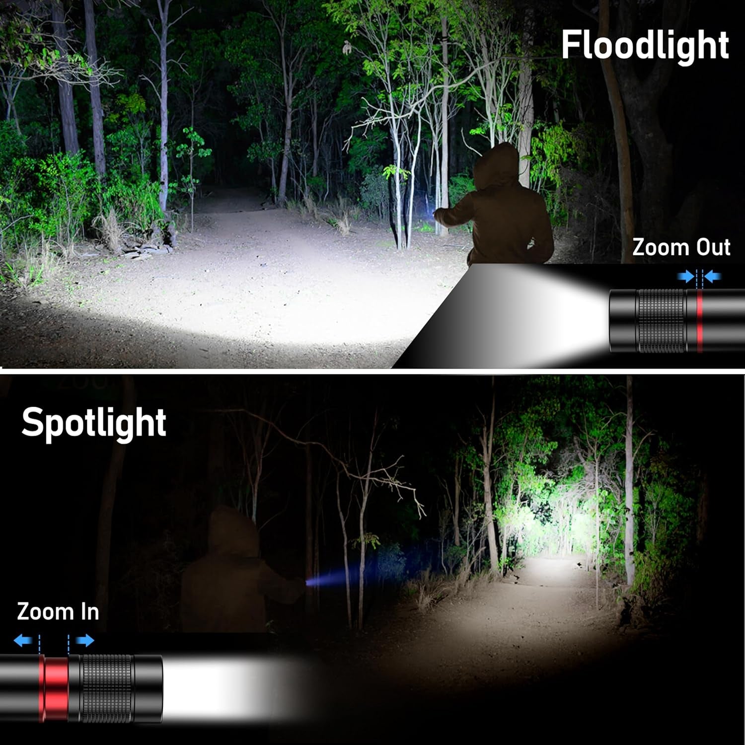 LED Torch Rechargeable, 2000L Super Bright Adjustable Focus Flashlight, 4 Lighting Modes, Long Battery Life, Waterproof Pocket Size Torch for Power Cuts, Emergency, Camping, Hiking, Outdoor