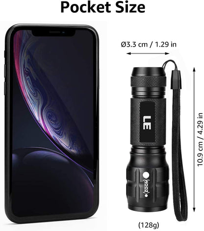 LE LED Torch Battery Powered, LE1000 Super Bright Hand Flashlight, Adjustable Focus, Water Resistant, Lightweight Small Torch for Power Cut, Camping, Dog Walking, Gift for Kids Men Dad Him Elderly