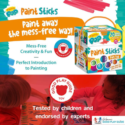 Paint Sticks for Kids - 20 Pack Assorted Colours & Fun Storage Tub - Twist & Paint, Mess-Free, Fast Drying Action, Easy Clean Up, Vibrant Colours, Multi-Surface