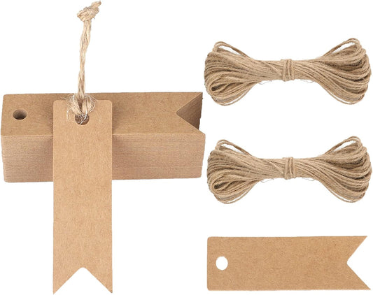 Small Kraft Gift Tags Brown, 7X2Cm Mini Blank Labels with String, Small Jar Name Tags for Home-Made Gifts Presents, Party Favours, Bottles