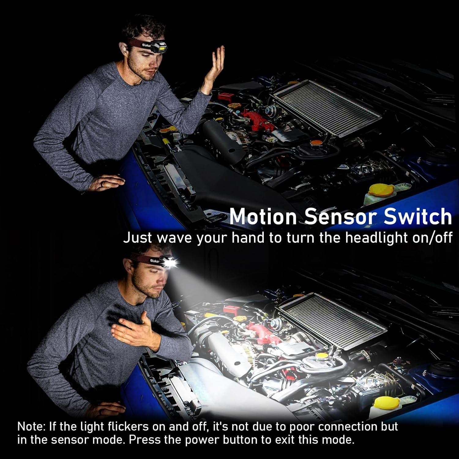 Head Torch Rechargeable, 2000L Super Bright Headlamp Waterproof Headlight with Hands Free Sensor Control&6 Lighting Modes - 30 Hrs+ Runtime,Adjustable Angle for Emergency, Running, Hiking Etc.