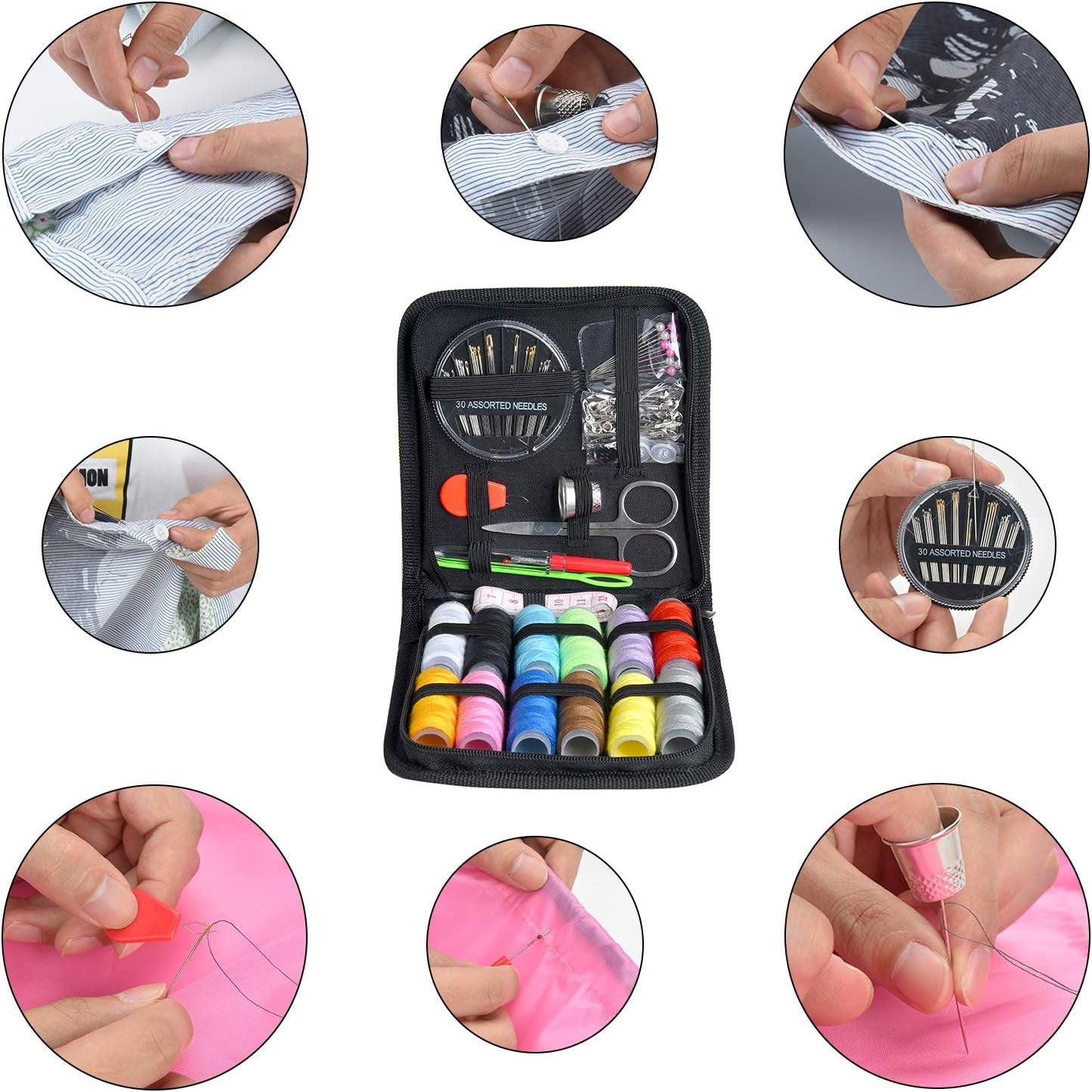 Sewing KIT, DIY Sewing Supplies with Sewing Accessories, Portable Mini Sewing Kit for Beginner, Traveller and Emergency Clothing Fixes, with Premium Black Carrying Case
