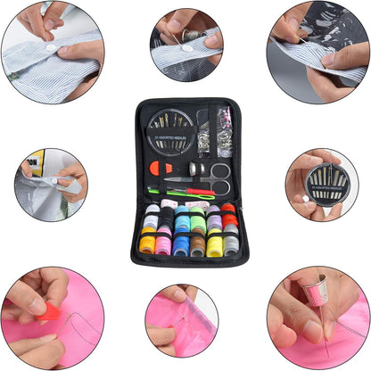 Sewing KIT, DIY Sewing Supplies with Sewing Accessories, Portable Mini Sewing Kit for Beginner, Traveller and Emergency Clothing Fixes, with Premium Black Carrying Case