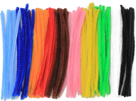 Pipe Cleaners – Chenille Stems PK100 Assorted 15Cm X 5Mm for Arts & Craft,10 Assorted Colours Black, White, Yellow, Green, Light Blue, Pink, Orange, Brown, Red, Dark Blue. BI7975.