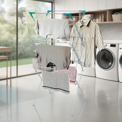 3 Tier Folding Clothes Airer - for Laundry, Indoor and Outdoor | Non-Slip Feet & Corner Spaces for Hangers | Home Storage - Foldable Drying Rack, Lightweight, Space Saving Washing Line