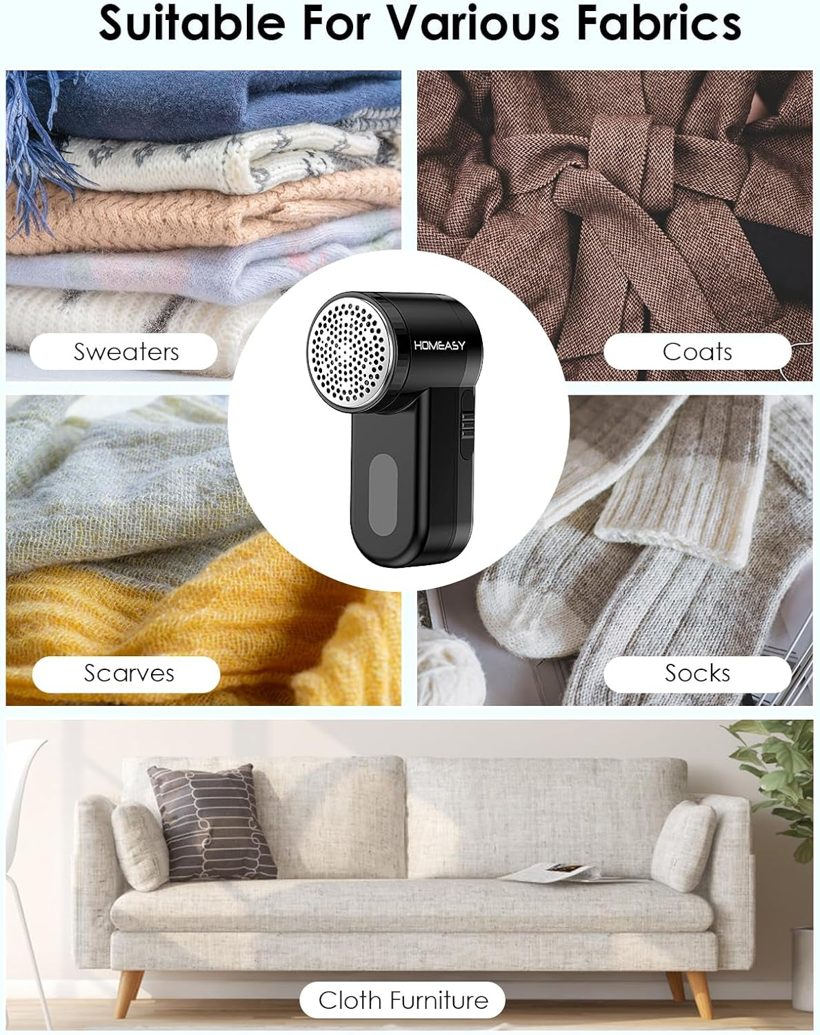 Fabric Shaver,  Portable Lint Remover Debobbler Clothes Shaver, Bobble Remover for Clothes Adjustable 2 Speed Lint Shaver with 3 Blades Included (Black)