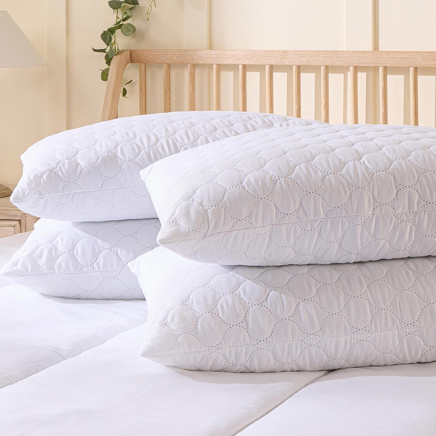 Hotel Quality Pillows 4 Pack - Bouncy Firm Support Side Sleeper Pillow for Neck, Back & Shoulder Pain Relief - Comfy, Soft Touch Quilted Cover, Hypoallergenic, Made in the UK (48 X 74Cm)