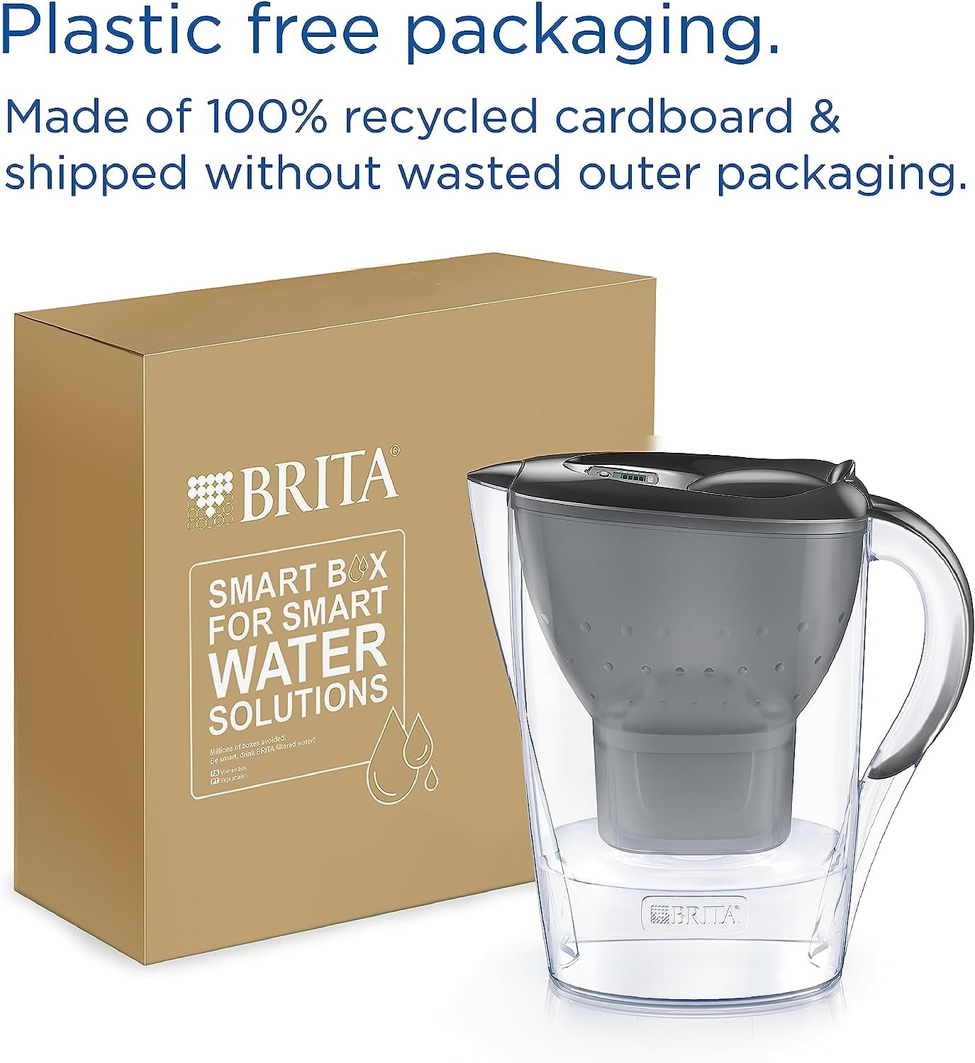 Marella Water Filter Jug Graphite (2.4L) Starter Pack Incl. 3X MAXTRA PRO All-In-1 Cartridge - Fridge-Fitting Jug with Digital LTI and Flip-Lid - Now in Sustainable Smart Box Packaging