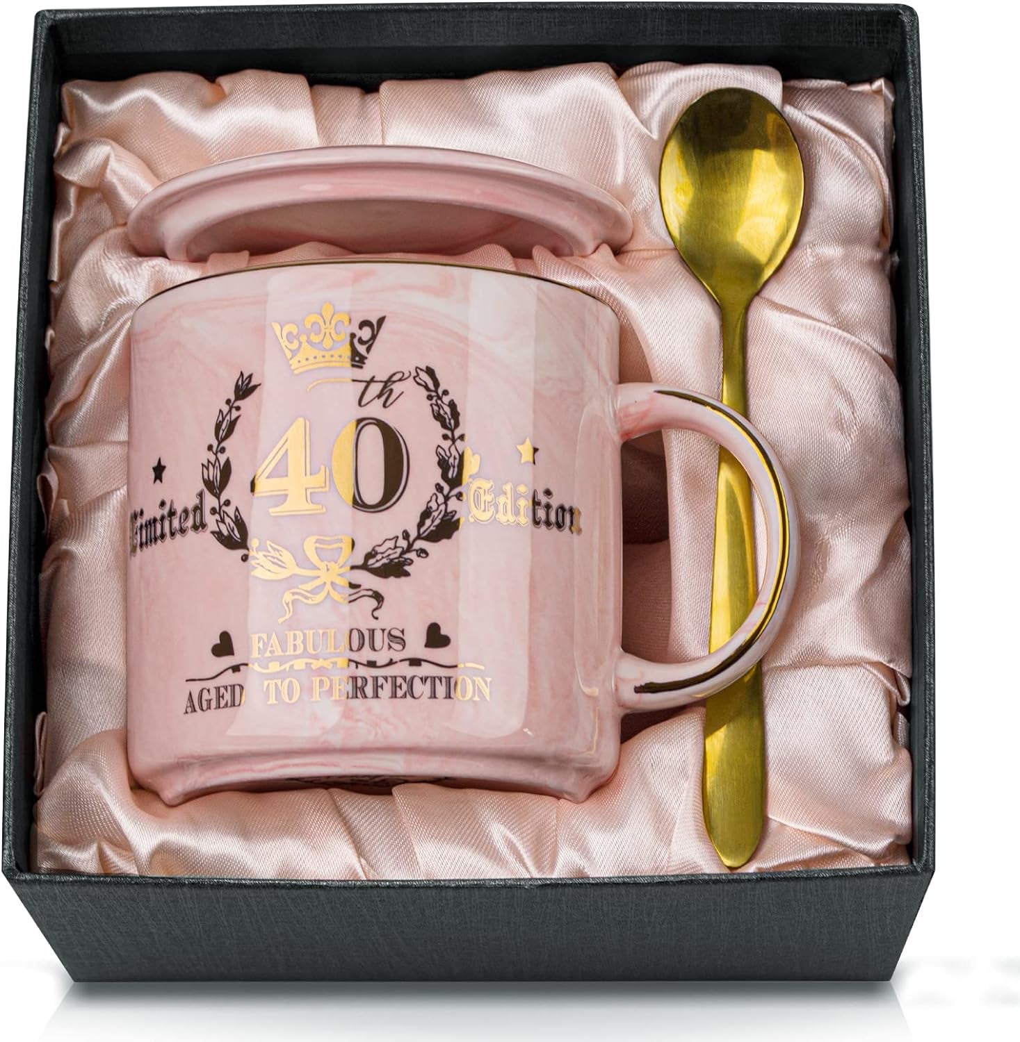 40Th Birthday Gifts for Women, Pink Birthday Gifts for Her, Aged to Perfection - Happy 40Th Birthday Mug Printed with Gold, 12Oz Ceramic Coffee Cup for 40Th Bday Women Friend, Wife, Sister, Gift Boxed