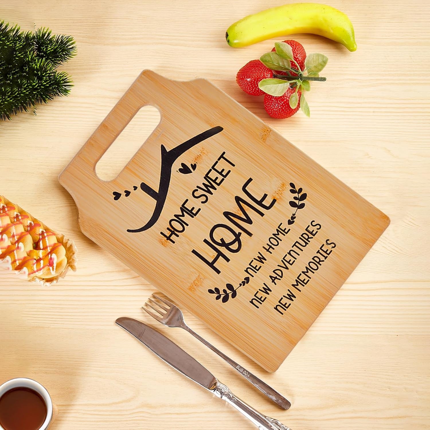 New Home Gifts, Bamboo Chopping Board Decoration House Warming Gifts for Best Friend Couple Family, Ideas Kitchen Housewarming Gifts for New House(32X22X1.2Cm)