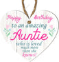 Wooden or Acrylic Heart Plaque for Auntie - Happy Birthday - Gift for an Amazing Auntie - Rustic Home Decor - Heartfelt Message - 10Cm X 9Cm - Made in the UK (Mdf Wood)