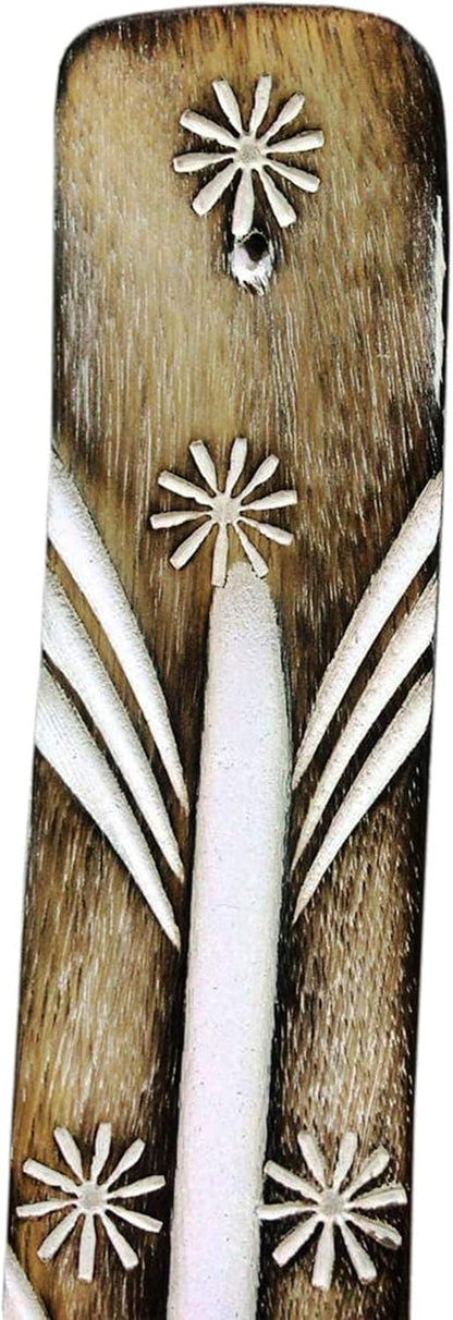 Incense Stand Wooden Ash Catcher with Brass Stars Incense Stick Holder (White)