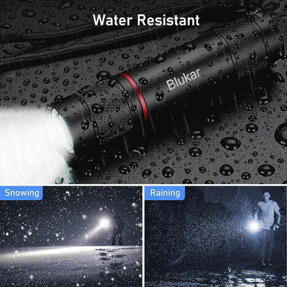 LED Torch Rechargeable, 2000L Super Bright Adjustable Focus Flashlight, 4 Lighting Modes, Long Battery Life, Waterproof Pocket Size Torch for Power Cuts, Emergency, Camping, Hiking, Outdoor