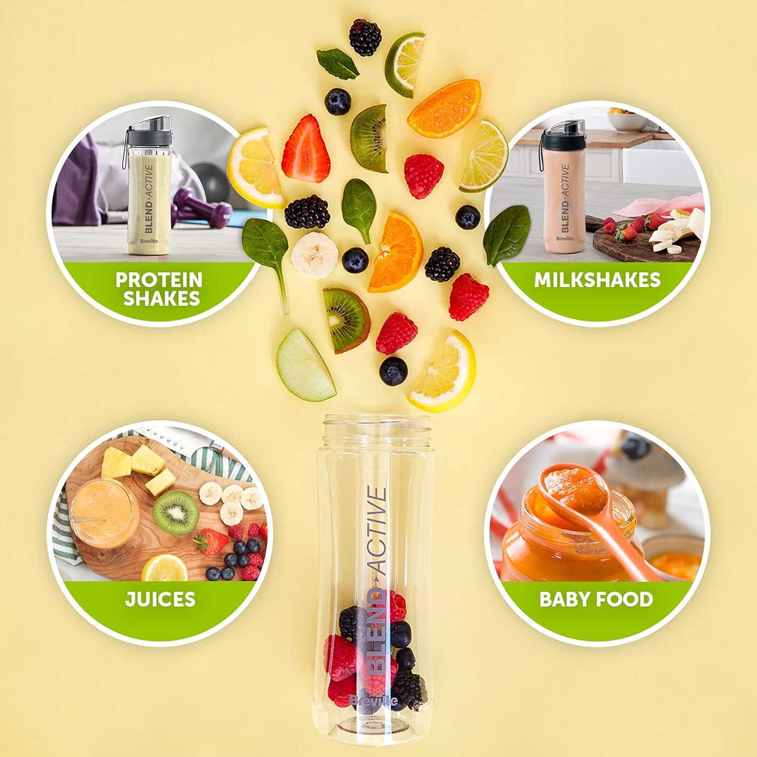 Blend Active Personal Blender & Smoothie Maker | 350W | 2 Portable Blend Active Bottles (600Ml) | Leak Proof Lids | White & Green [VBL246]