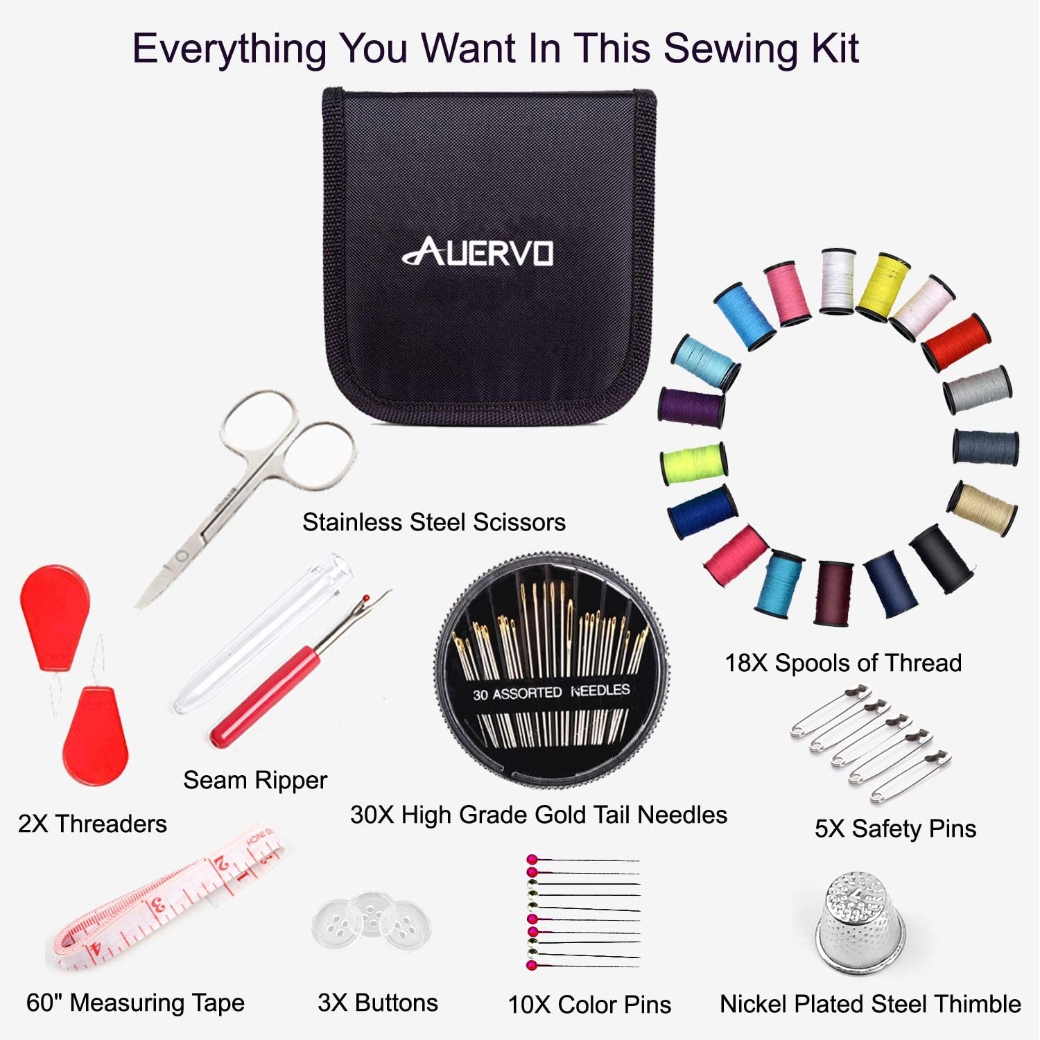 Travel Sewing Kit, over 70 DIY Premium Sewing Supplies,Mini Sewing Kit for Home, Travel & Emergency Filled with Mending and Sewing Needles, Scissors, Thimble, Thread,Tape Measure Etc…